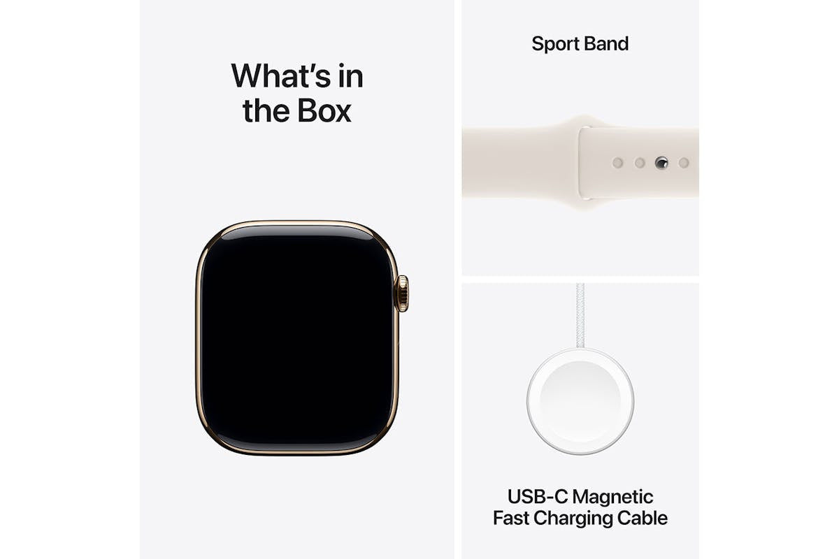 Apple Watch Series 10 GPS + Cellular | 46mm | Gold Titanium Case with Starlight Sport Band S/M-8