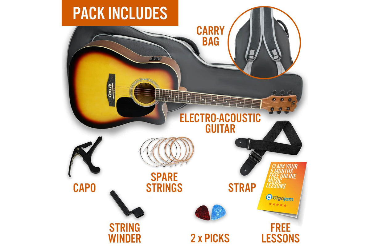 Mx Cutaway Electro Acoustic Guitar Pack - Sunburst-3