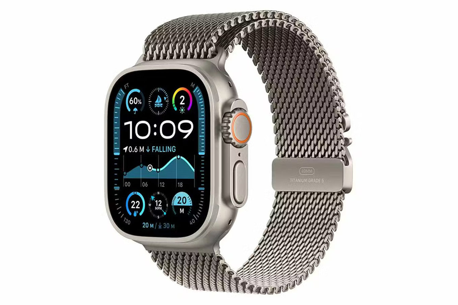 Apple Watch Ultra 2 GPS + Cellular | 49mm | Natural Titanium Case with Natural Titanium Milanese Loop Small