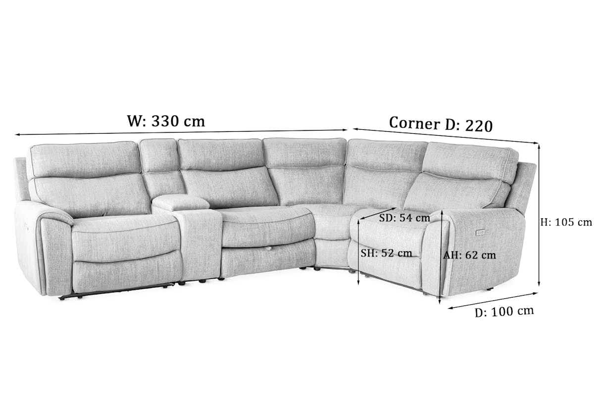 Mila Corner Sofa with Console | Power Recliner | Medium | Grey-2