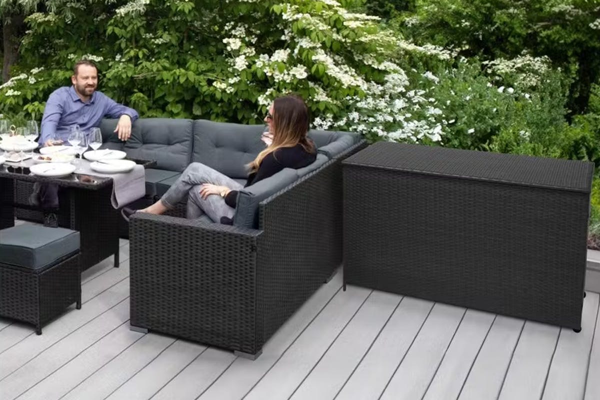 Monstershop Rattan Corner Sofa Set & Cushion Storage Box | Black/Grey-3