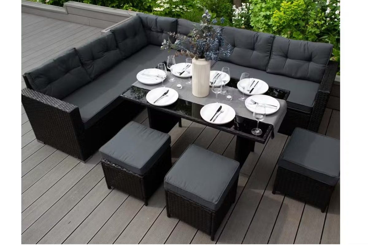 Monstershop Rattan Corner Sofa Set & Cushion Storage Box | Black/Grey-6