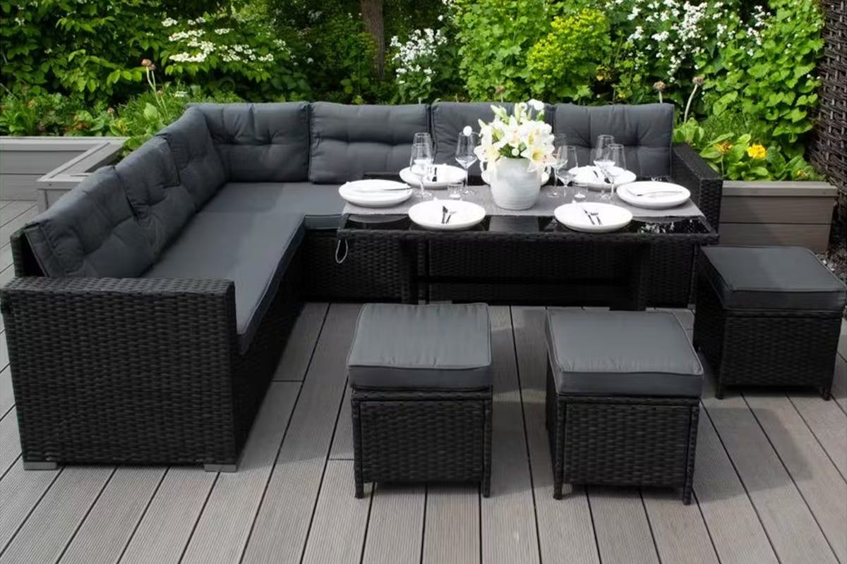 Monstershop Rattan Corner Sofa Set & Cushion Storage Box | Black/Grey-2
