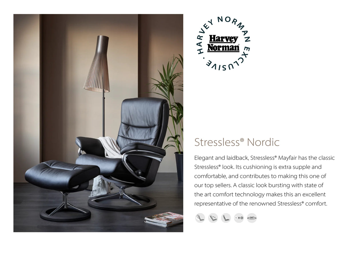 Stressless Nordic Recliner Signature Base with Footstool | Leather | Walnut-2
