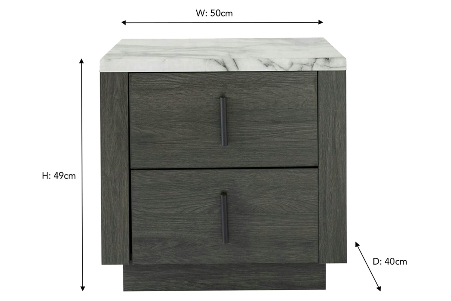 Aspen Bedside Table | 2 Drawer | Marble Effect Top-4