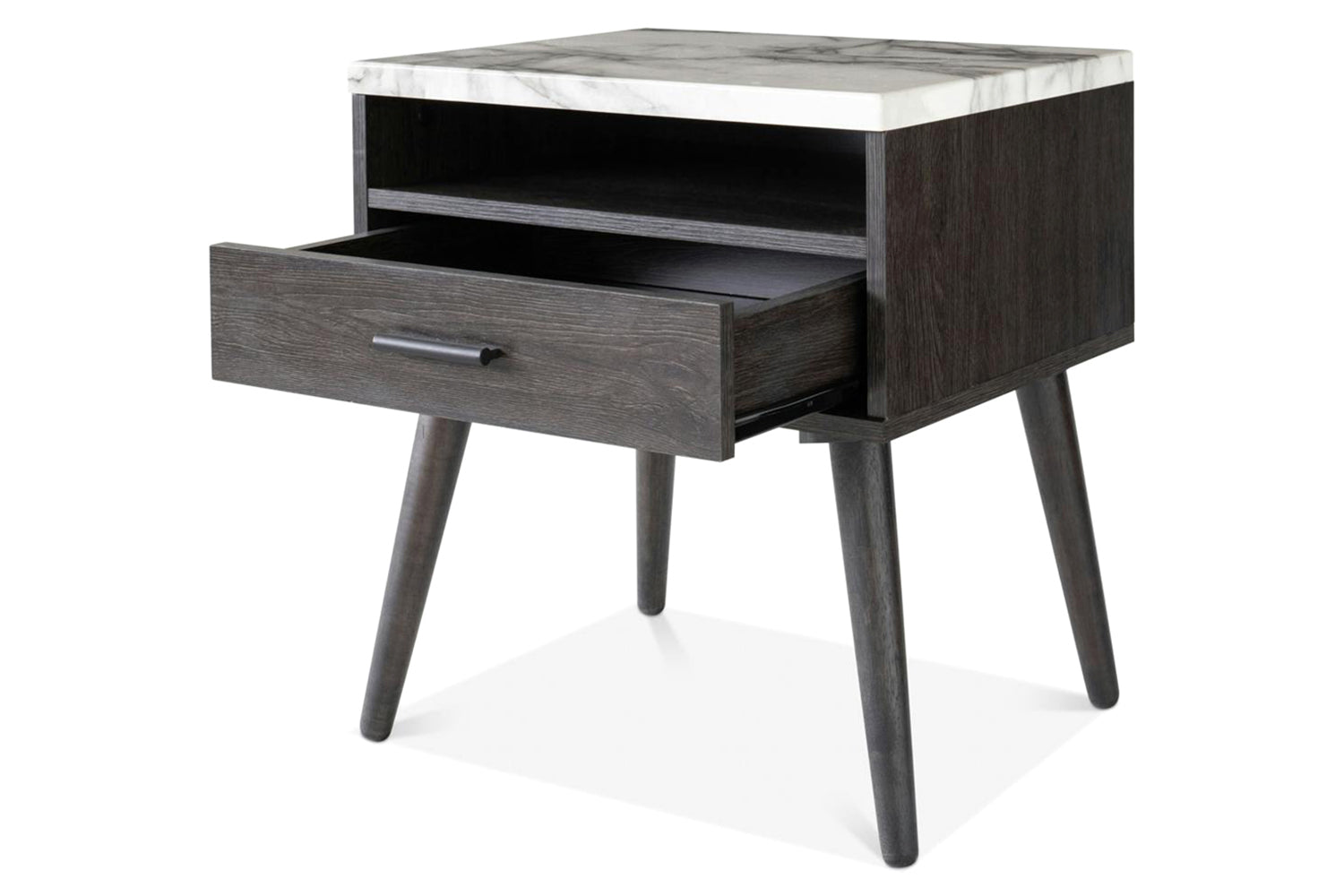 Aspen Bedside Table | 1 Drawer | Marble Effect Top-2