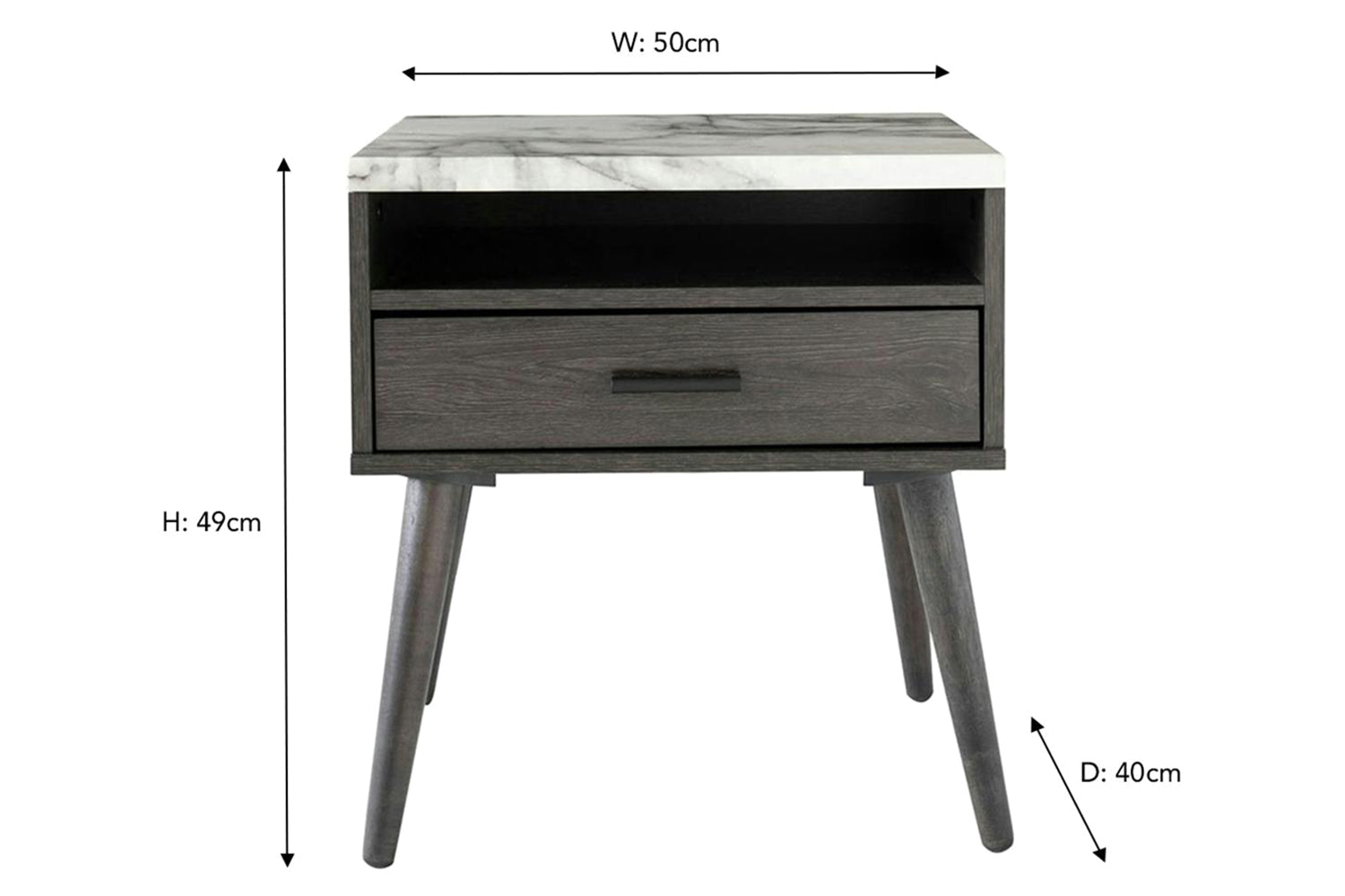 Aspen Bedside Table | 1 Drawer | Marble Effect Top-4