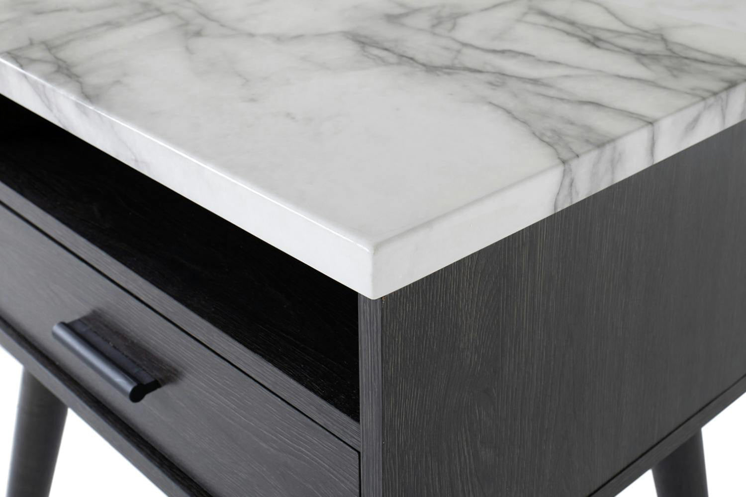 Aspen Bedside Table | 1 Drawer | Marble Effect Top-5