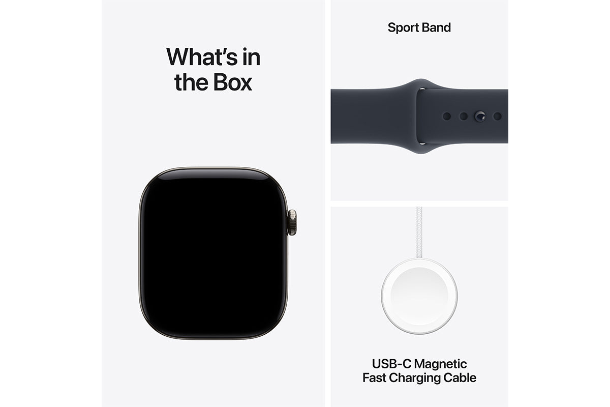 Apple Watch Series 12 | GPS + Cellular | 42mm | Natural Titanium | Navy Blue Sport Band | S/M-7