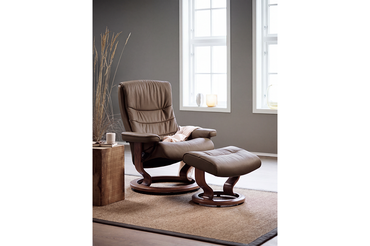 Nordic Armchair with Footstool | Static Recliner | Leather | Walnut-2