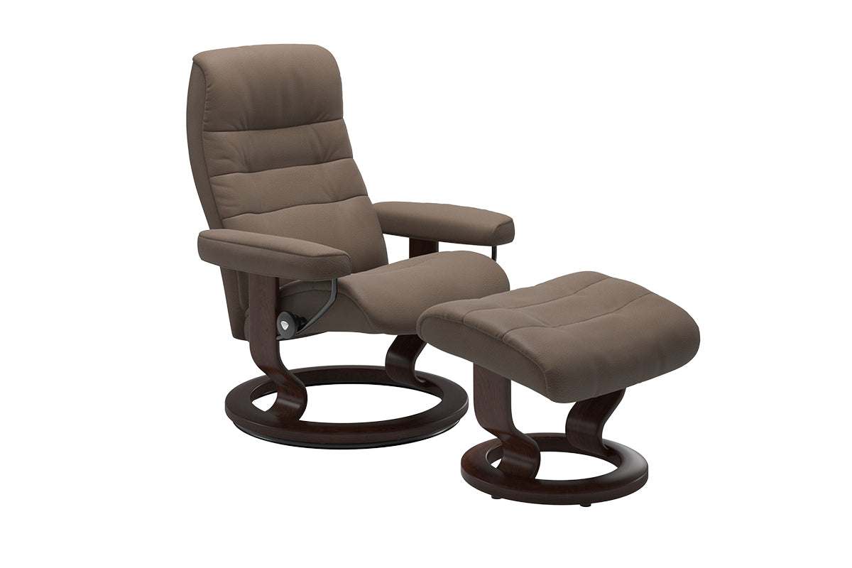 Nordic Armchair with Footstool | Static Recliner | Leather | Walnut
