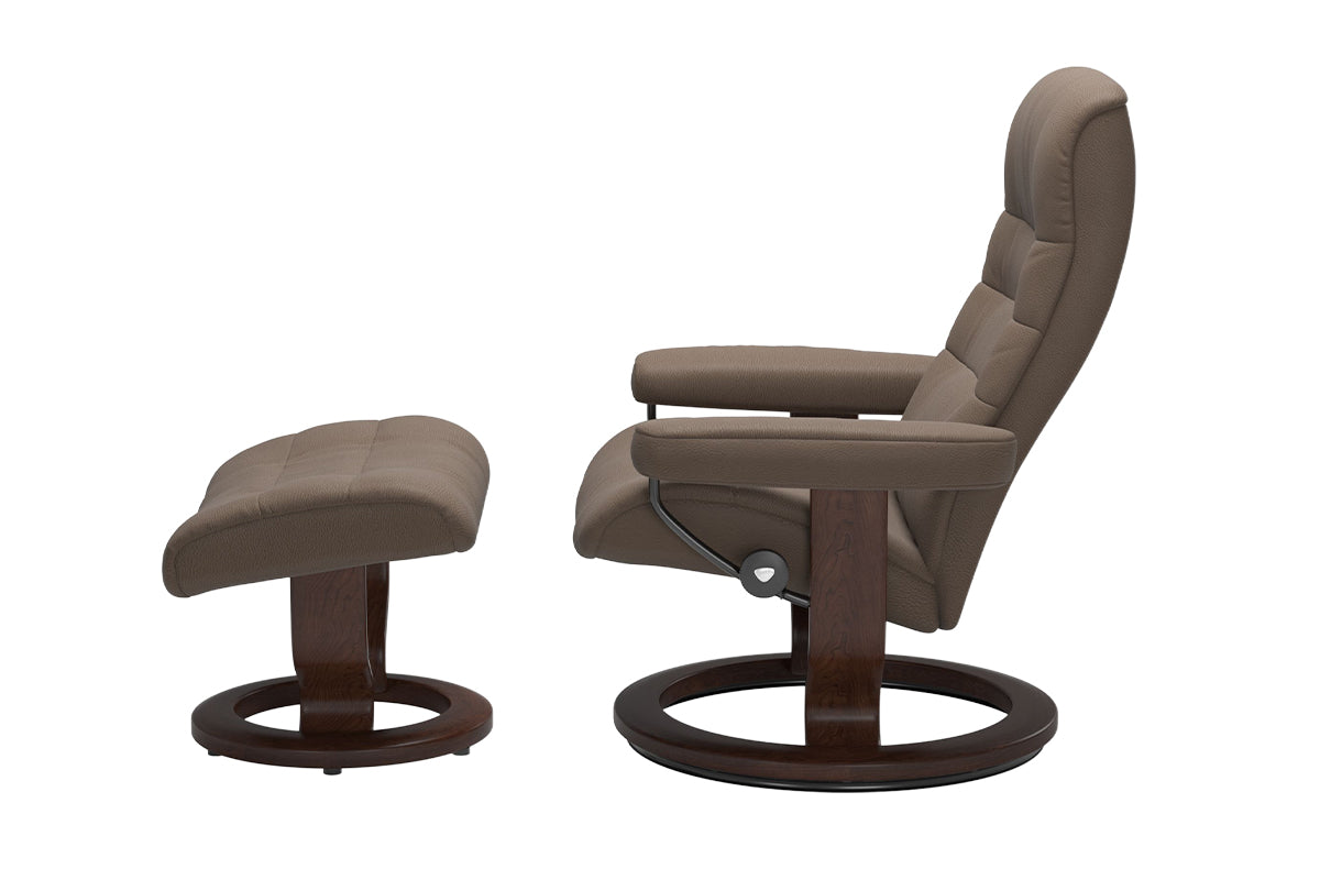 Nordic Armchair with Footstool | Static Recliner | Leather | Walnut-4