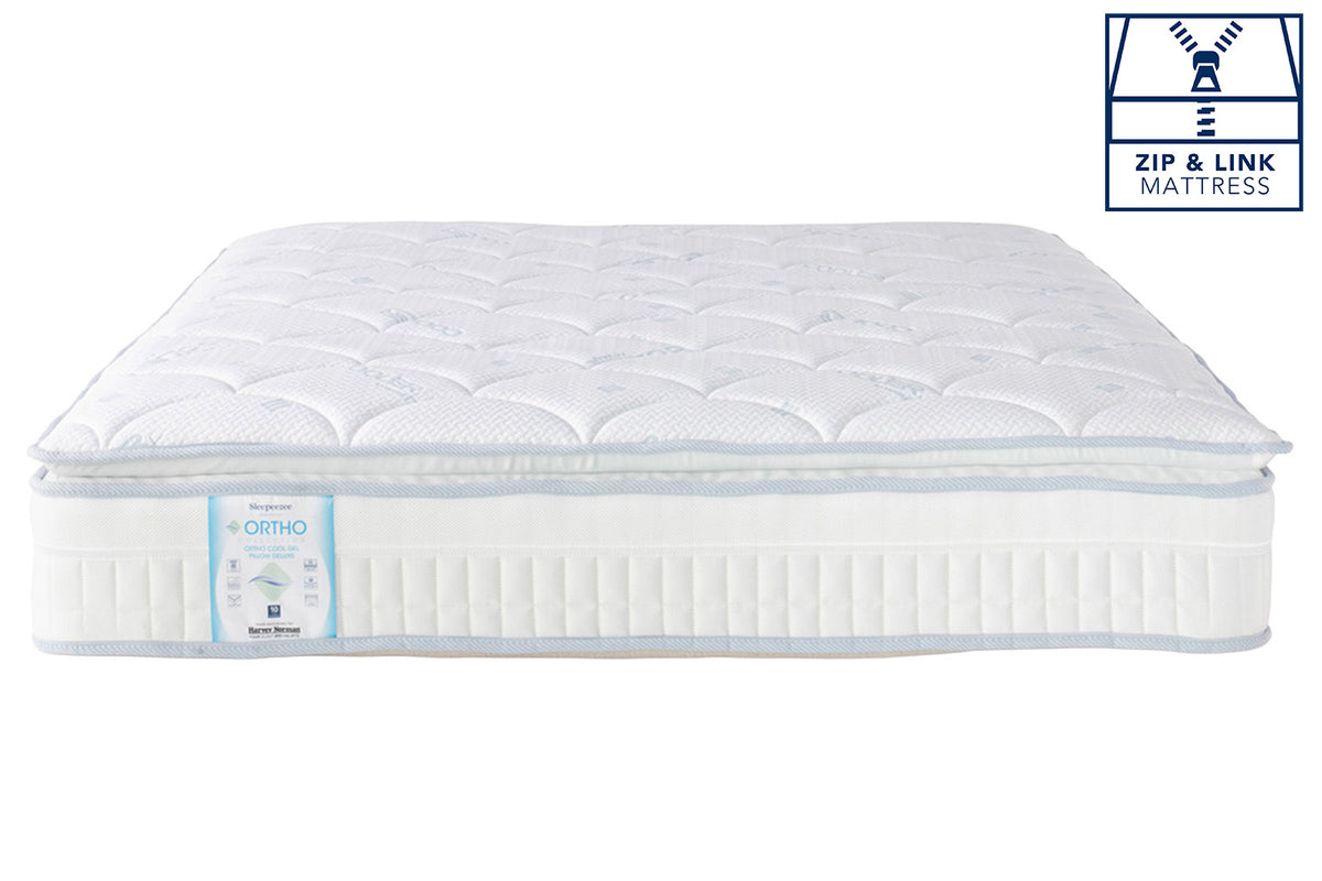 Sleepeezee | Ortho Cool Gel Pillow Deluxe Motion Mattress | Super King Zip & Link | 6ft