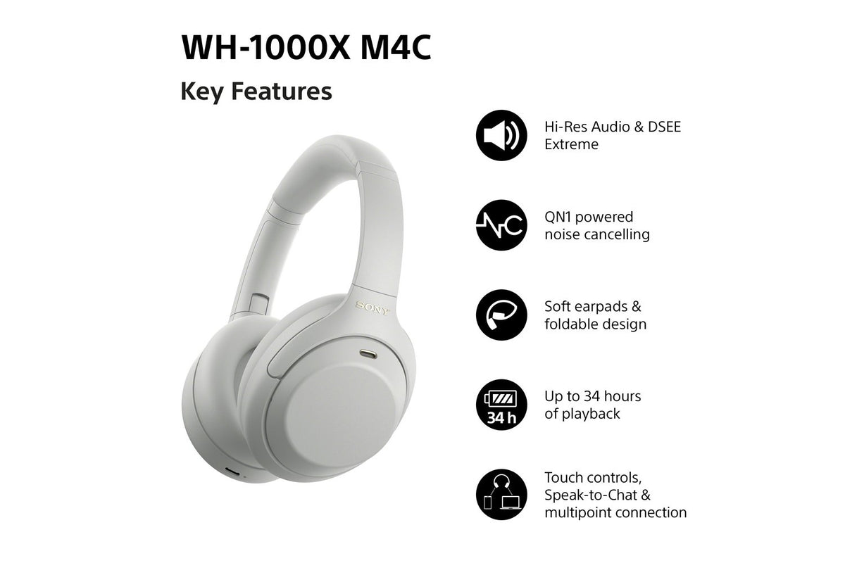 Sony WH-1000XM4C Noise Cancelling Wireless Over Ear Headphones | Platinum Silver-2