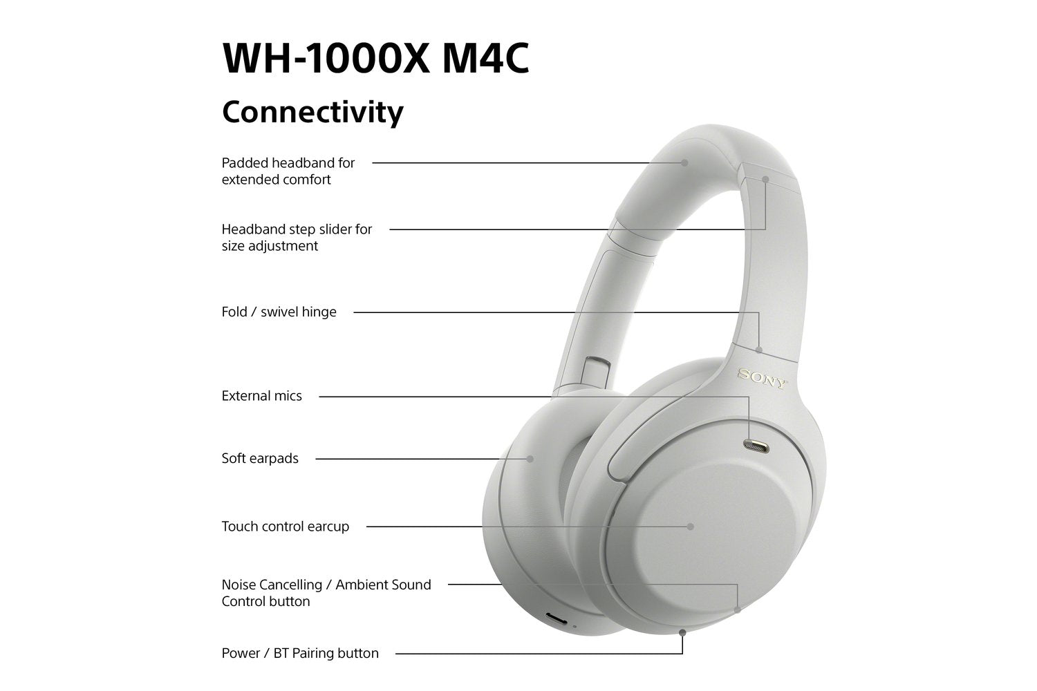 Sony WH-1000XM4C Noise Cancelling Wireless Over Ear Headphones | Platinum Silver-8