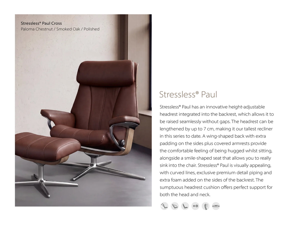 Stressless Paul Recliner Signature Base with Footstool | Leather | Chestnut-2
