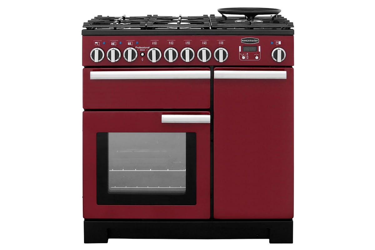 Rangemaster Professional Deluxe 90cm Dual Fuel Range Cooker | PDL90DFFCY/C | Cranberry