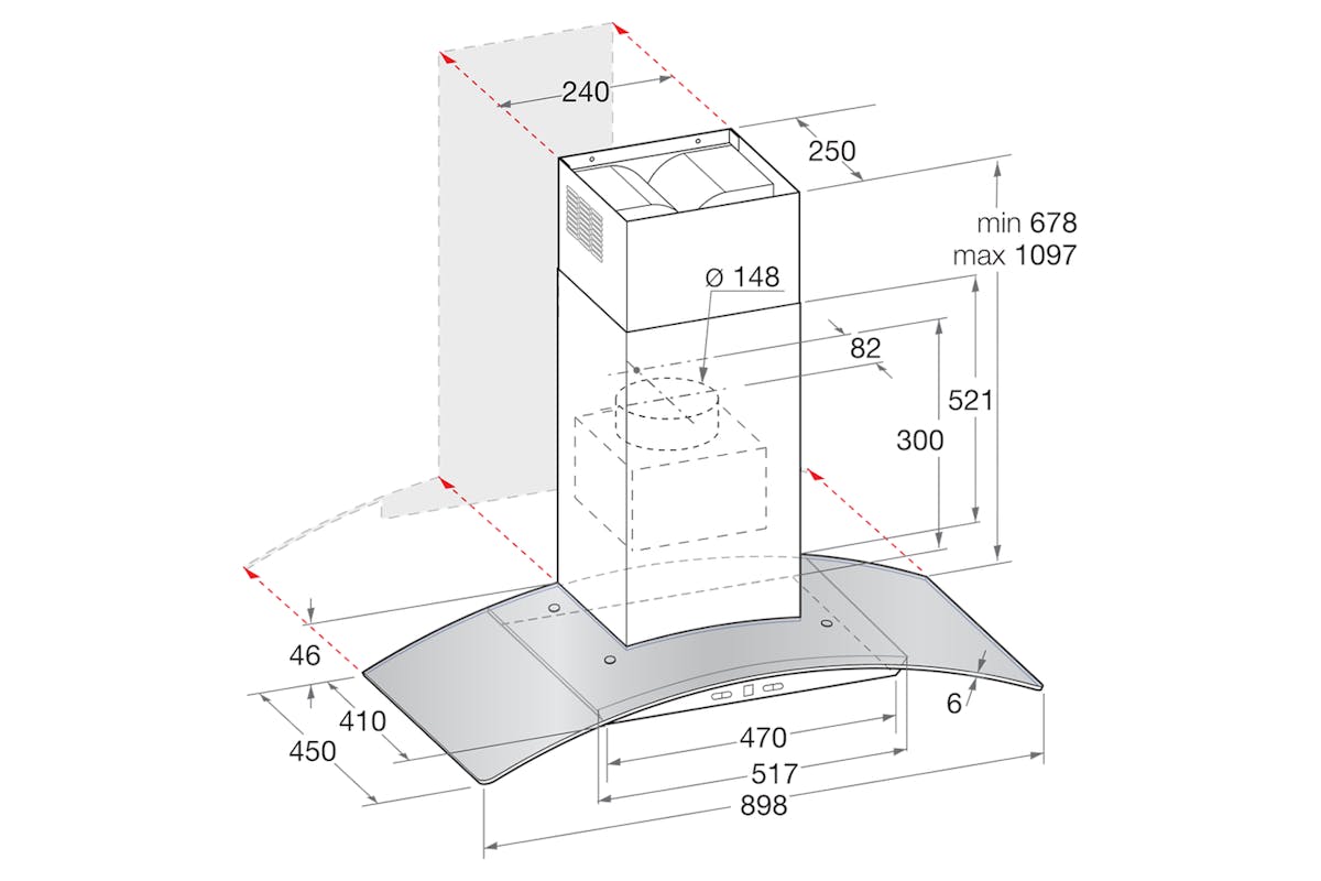Hotpoint 90cm Wall Mounted Cooker Hood | PHGC9.4FLMX-5