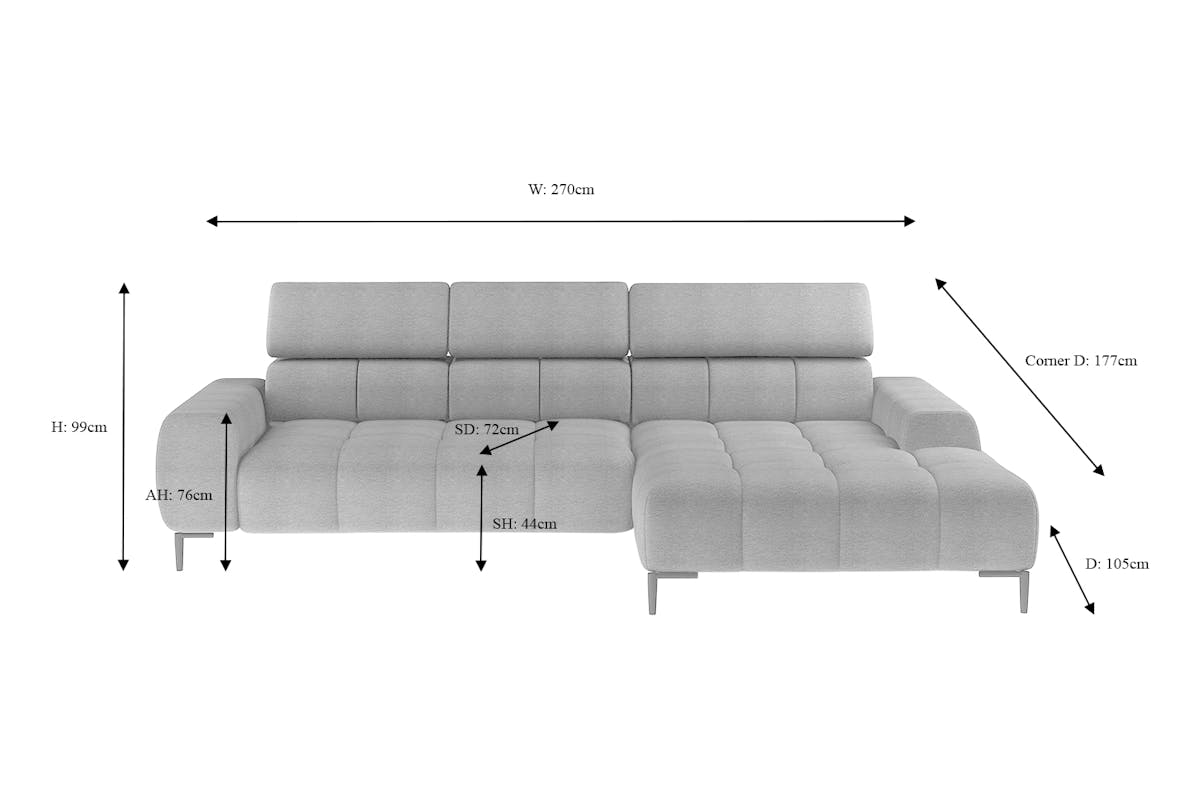 Cassie Chaise Sofa | Power Recliner | Small | Fabric | Grey-3