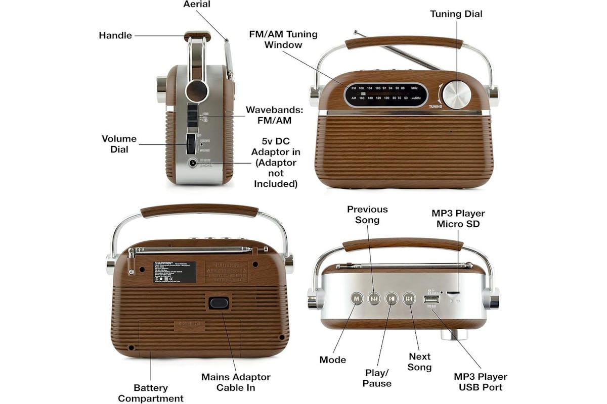 Lloytron 2 Band Vintage Rechargeable Portable Radio Musicstream | PP6403-3