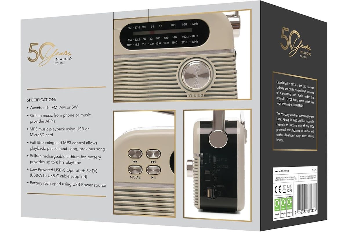 Lloytron 3 Band Bolero Rechargeable Portable Radio Musicstream | PP640CR-2
