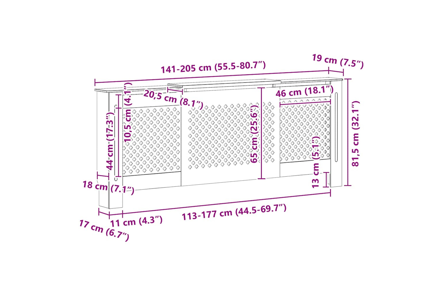 vidaXL Mdf Radiator Cover Grey 205cm-9