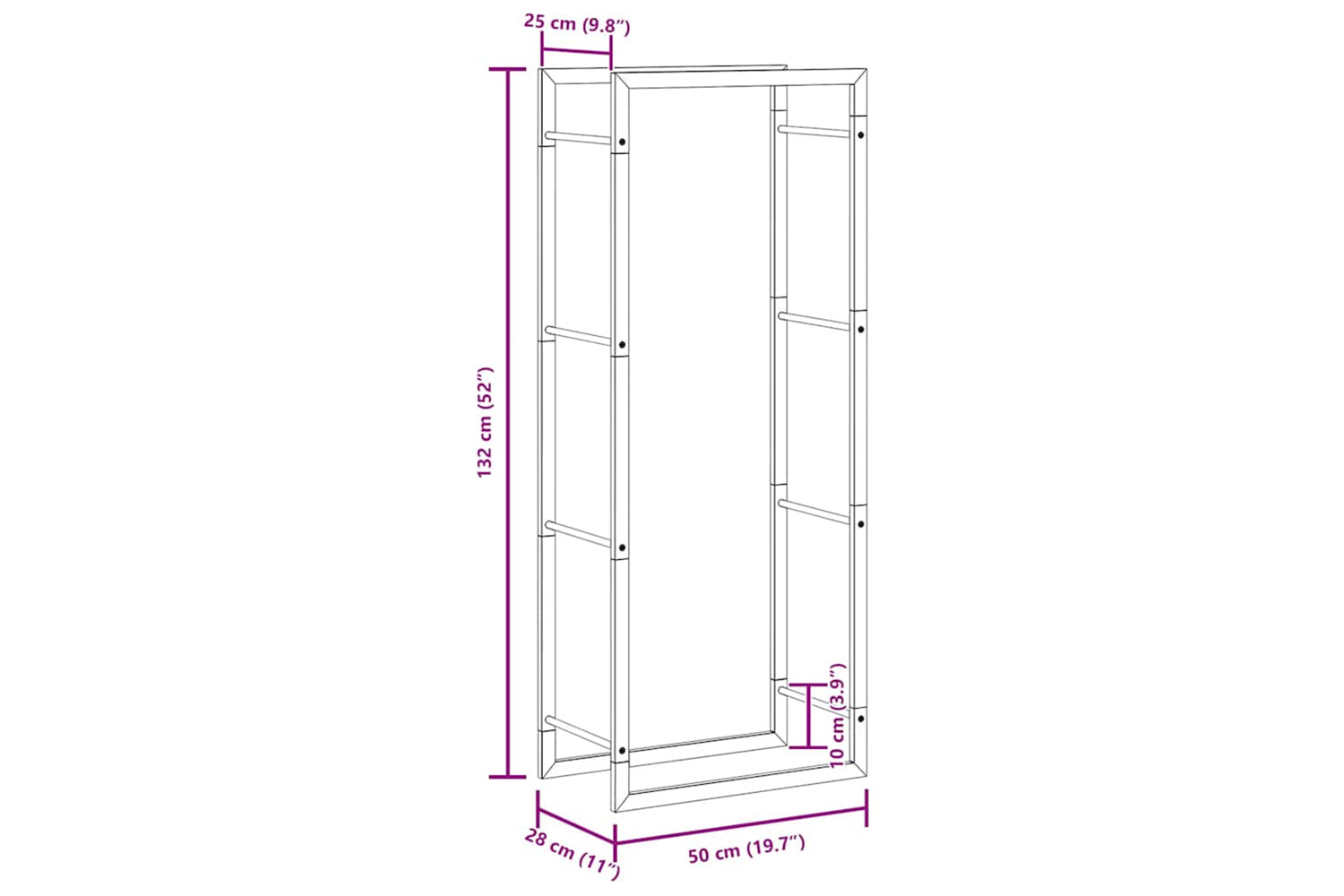 vidaXL 350306 Firewood Rack Matt Black 50x28x132cm Steel-9