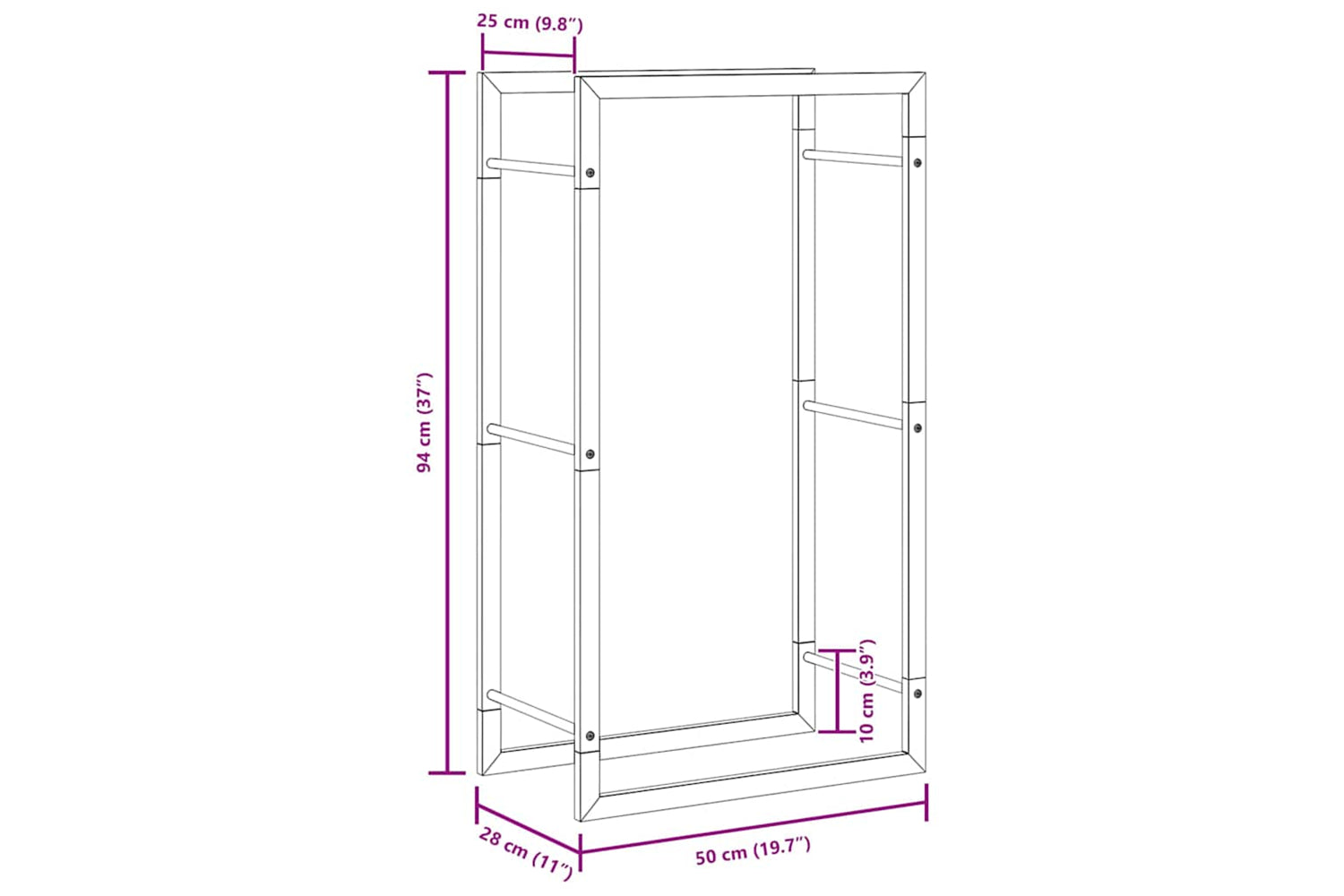 vidaXL 350305 Firewood Rack Matt Black 50x28x94cm Steel-9