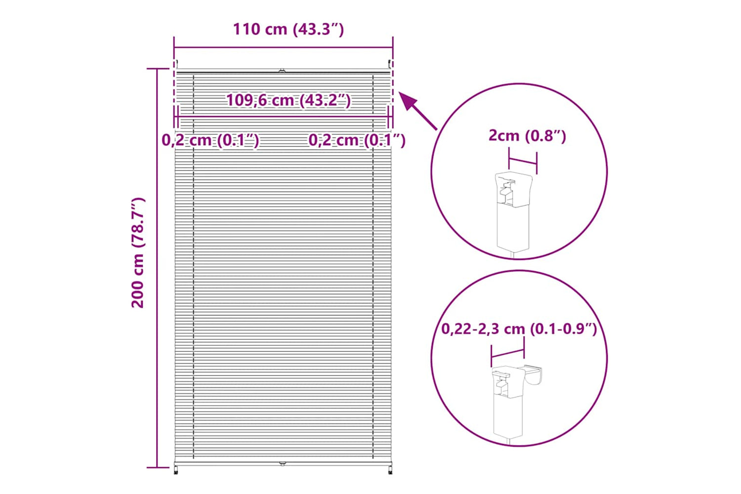 Vidaxl Plisse Blind 110x200cm White Pleated Blind-9