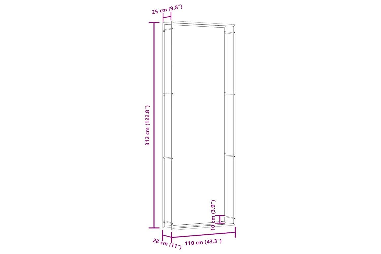 vidaXL 350312 Firewood Rack Matt Black 110x28x312cm Steel-9
