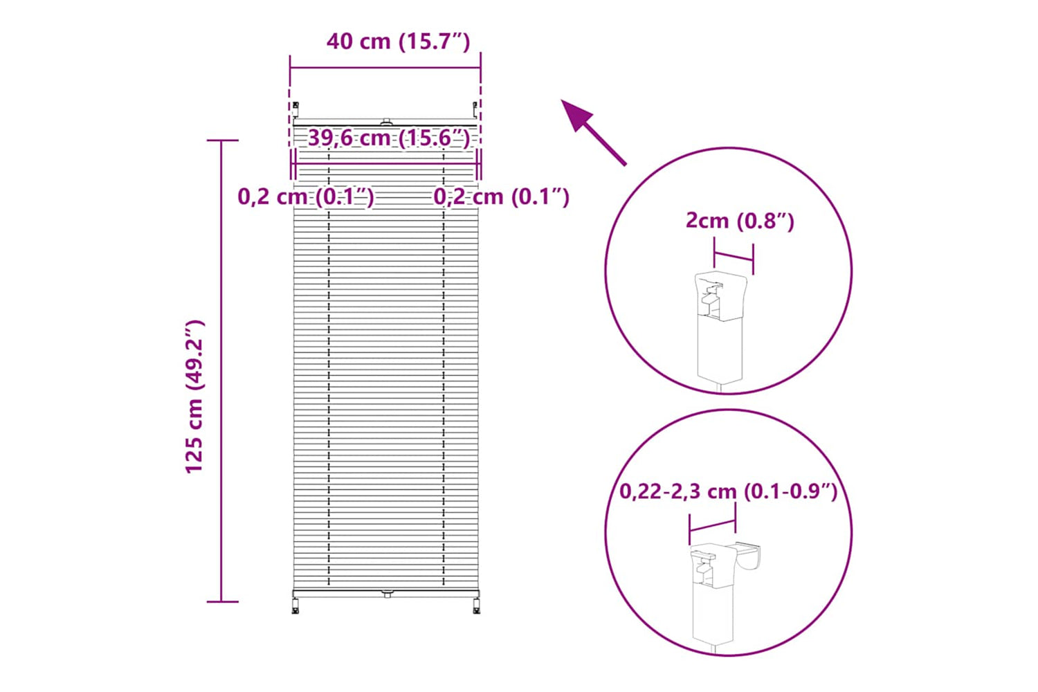 Vidaxl Plisse Blind 40x125cm Cream-9