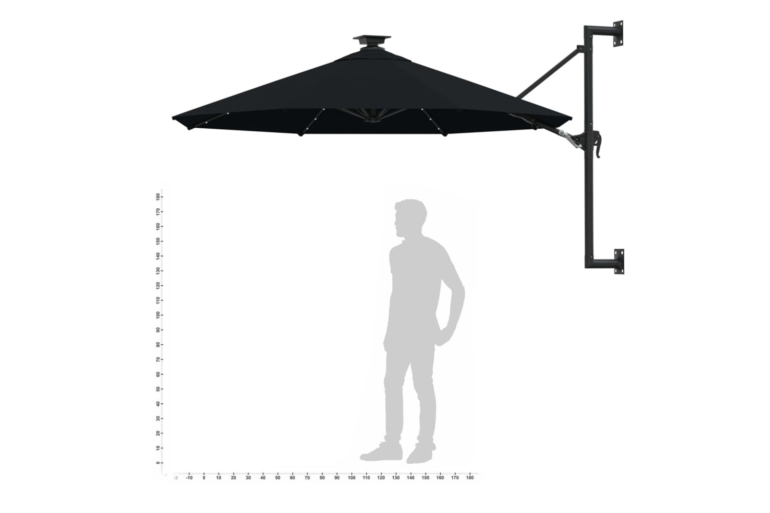 Vidaxl 312528 Wall-mounted Parasol With Leds And Metal Pole 300 Cm Black-10