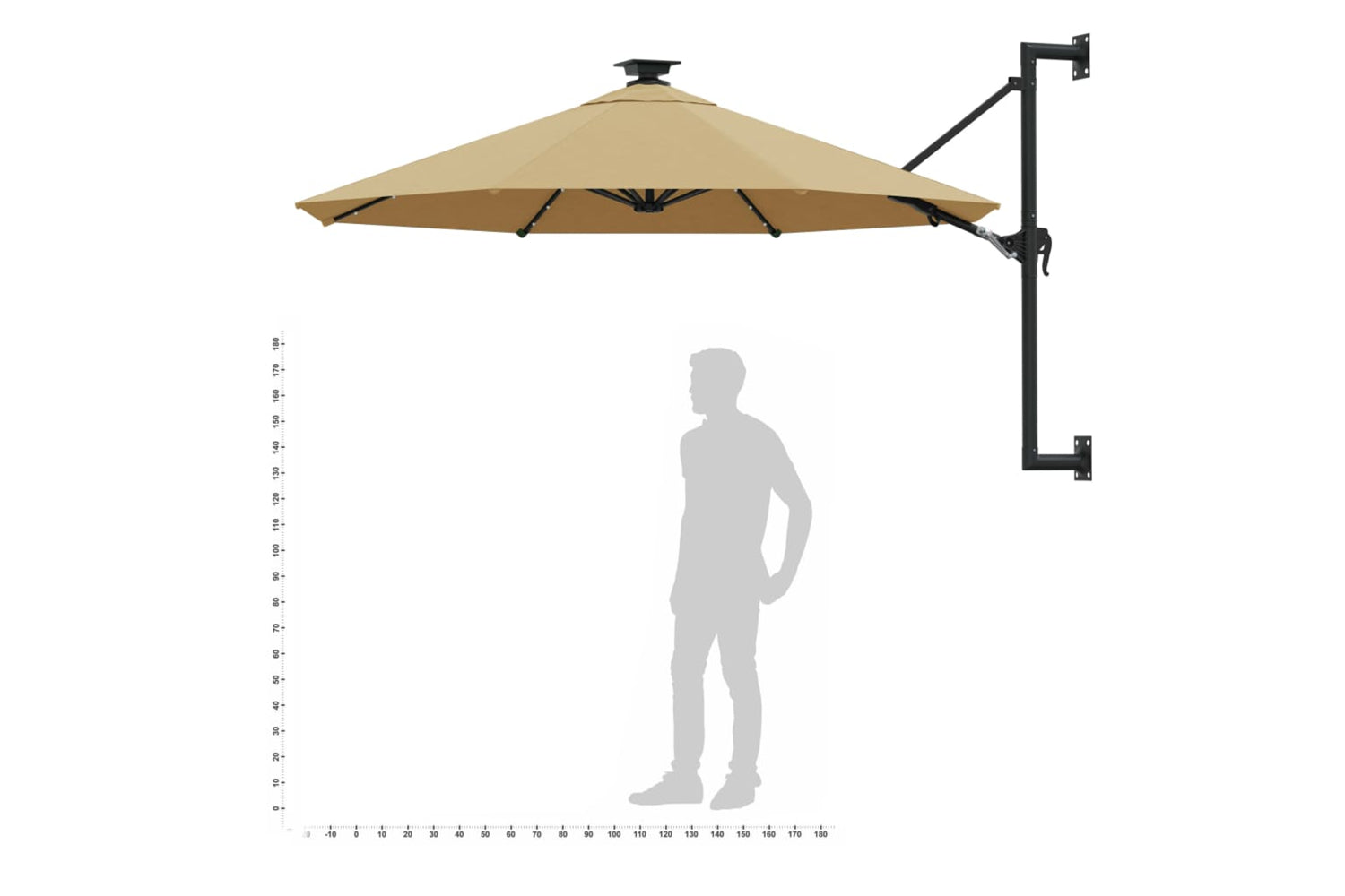 Vidaxl 312525 Wall-mounted Parasol With Leds And Metal Pole 300 Cm Taupe-10
