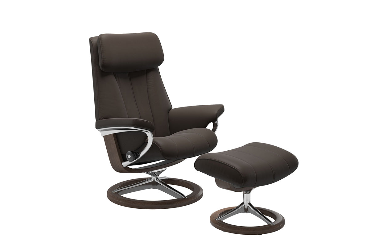 Stressless Paul Recliner Signature Base with Footstool | Leather | Chestnut