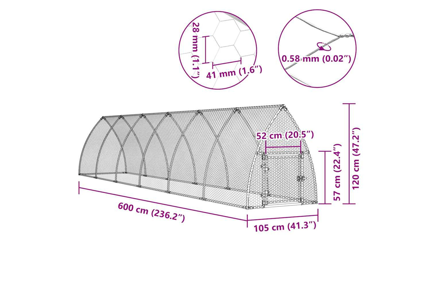 Vidaxl Chicken Cage Silver 600x105x120 Cm Galvanised Steel-9