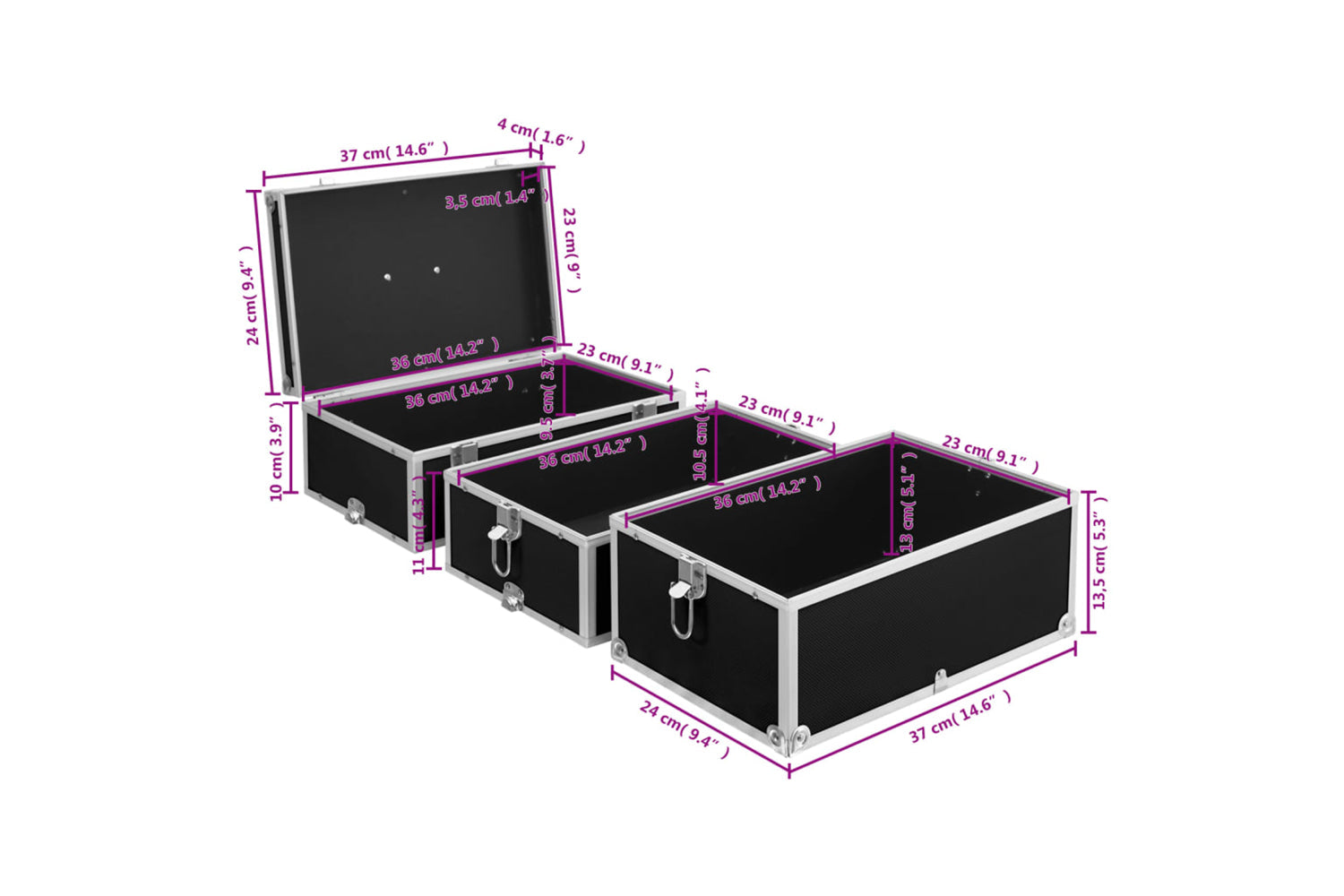 vidaXL 91840 Make-up Case 37x24x40cm Black Aluminium-10