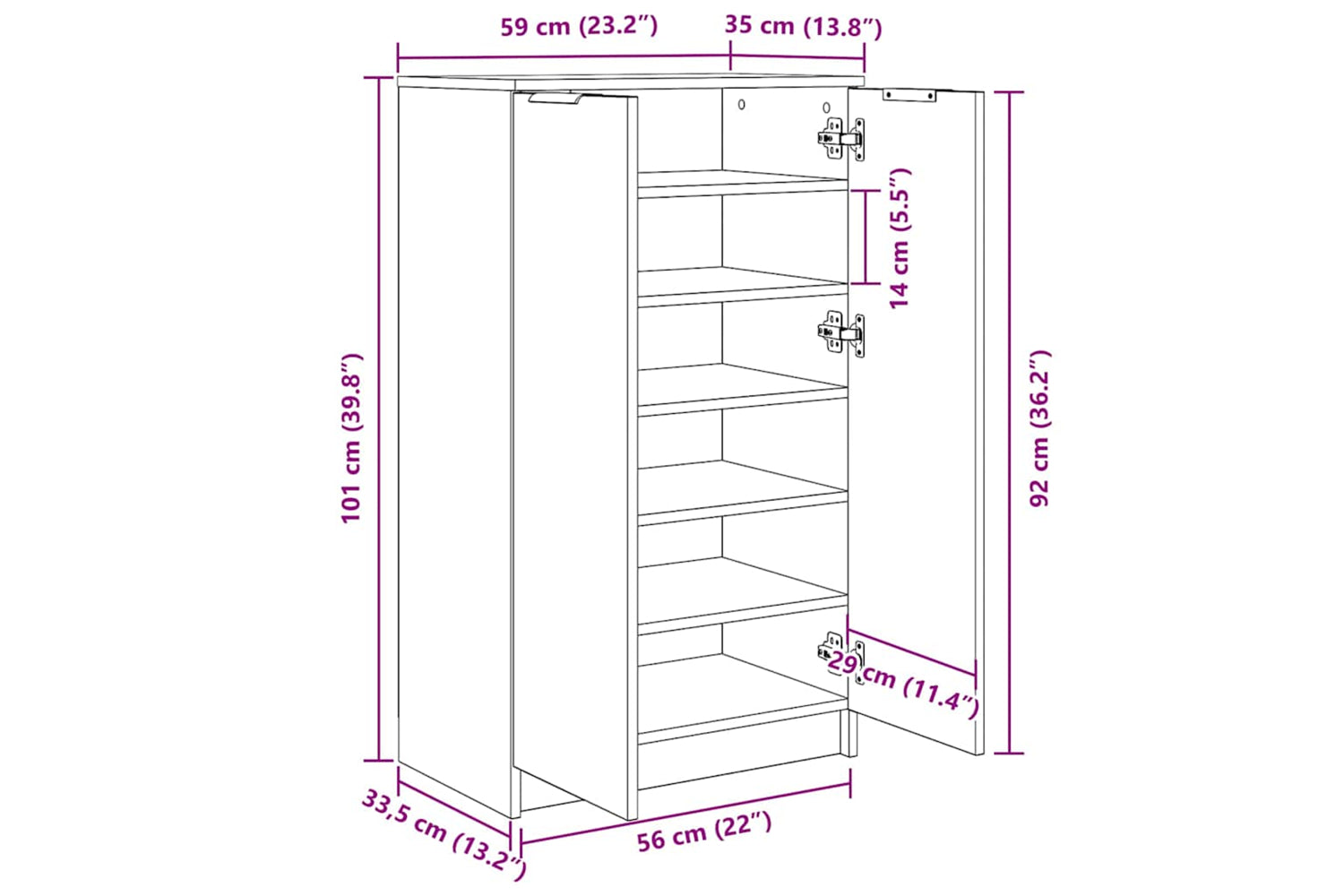 Vidaxl 811443 Shoe Cabinet Concrete Grey 59x35x100 Cm Engineered Wood-9