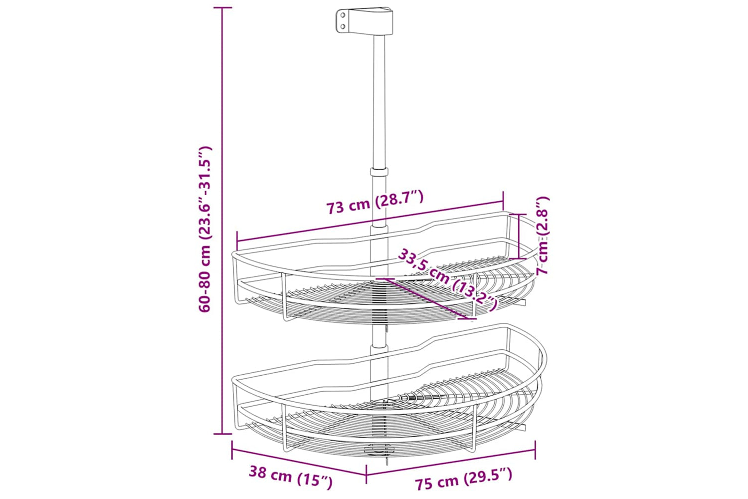 Vidaxl 2-tier Kitchen Wire Basket Silver 180 Degree 75x38x80 Cm-9
