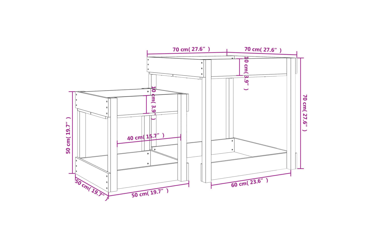 vidaXL 825055 Sand Tables 2 Pcs Black Solid Wood Pine-9