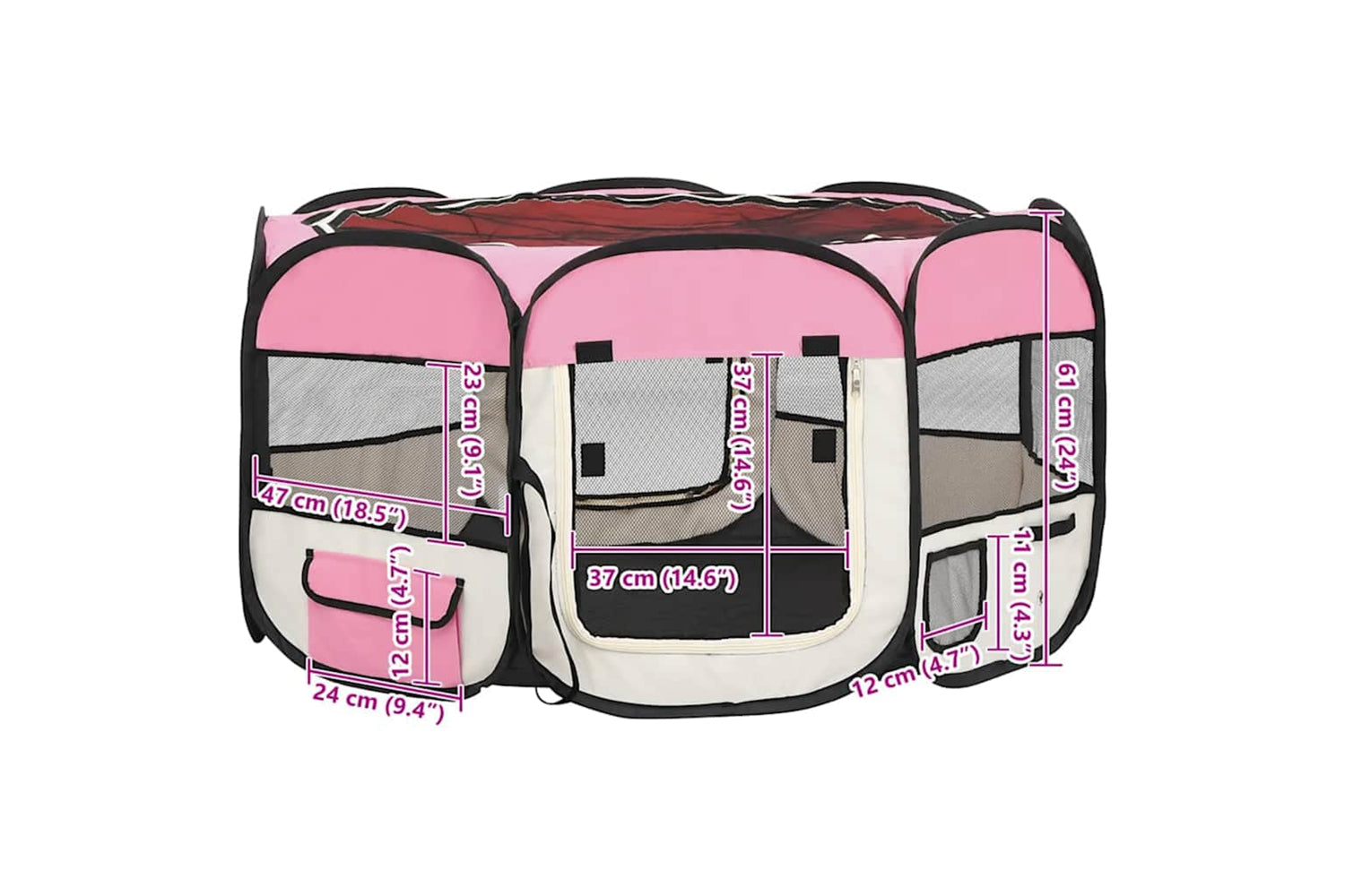 Vidaxl Foldable Dog Playpen With Carrying Bag Pink 125x125x61 Cm-9
