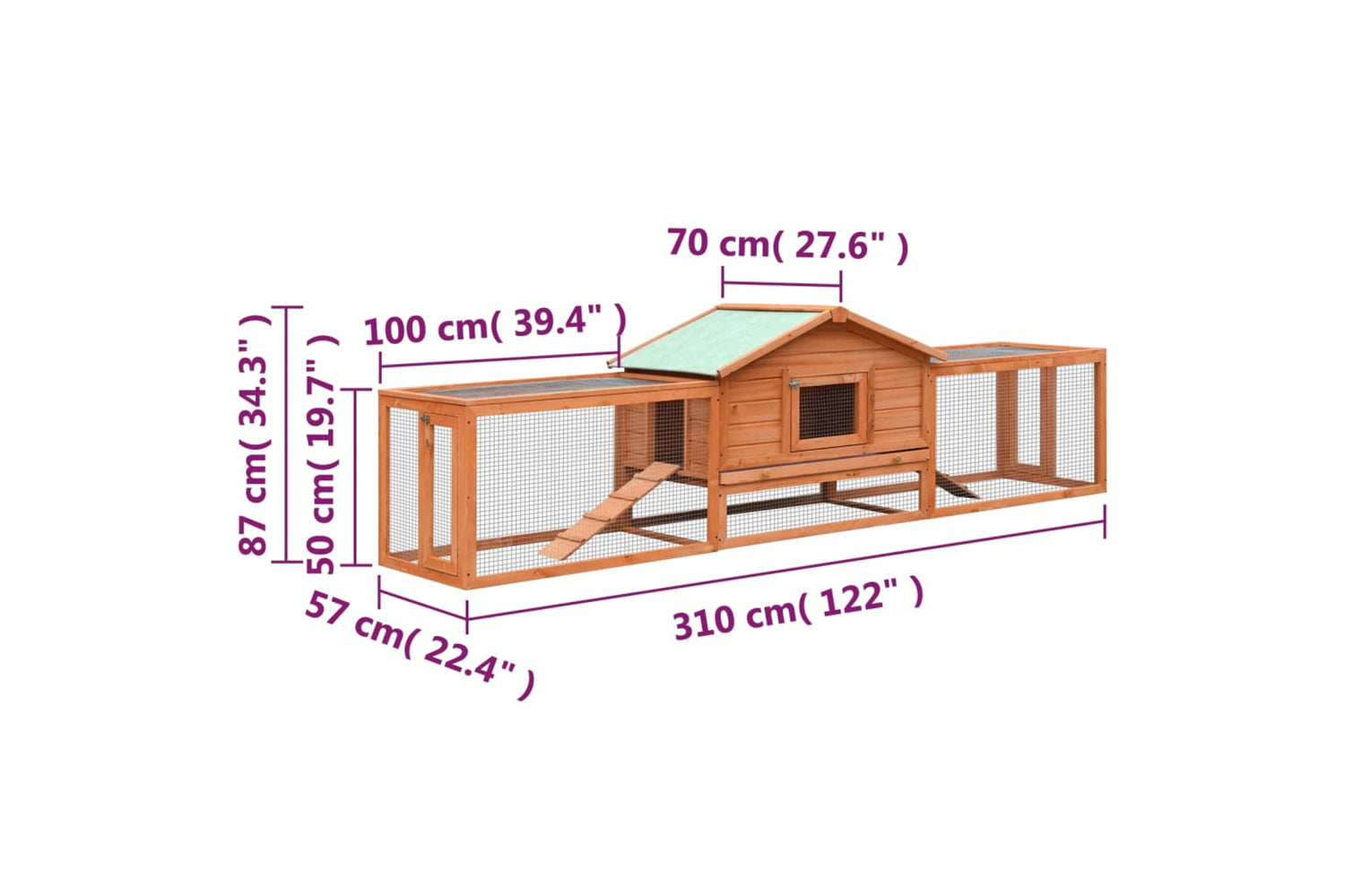 vidaXL 170642 Rabbit Hutch Solid Pine & Fir Wood 310x70x87cm-10