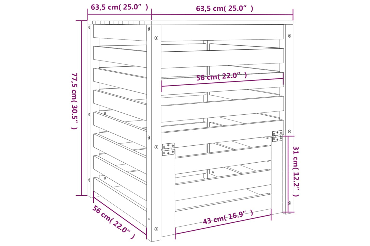 vidaXL 823809 Composter White 63.5x63.5x77.5cm Solid Wood Pine-9