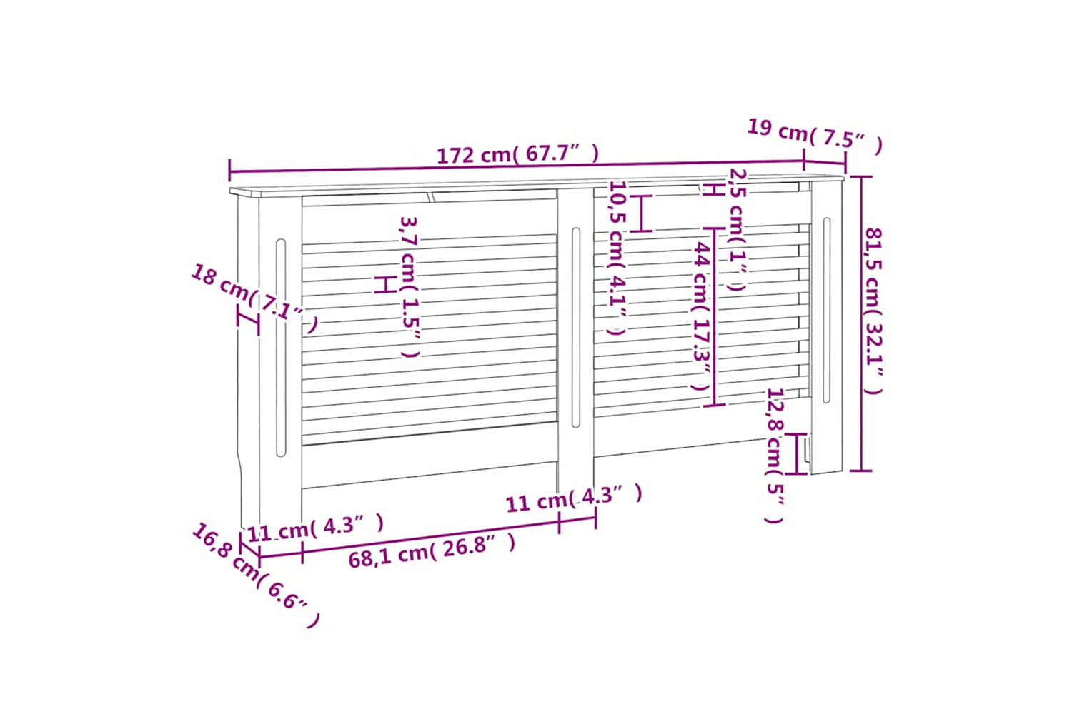 vidaXL 3051376 Radiator Covers 2 Pcs White 172x19x81.5cm Mdf-9