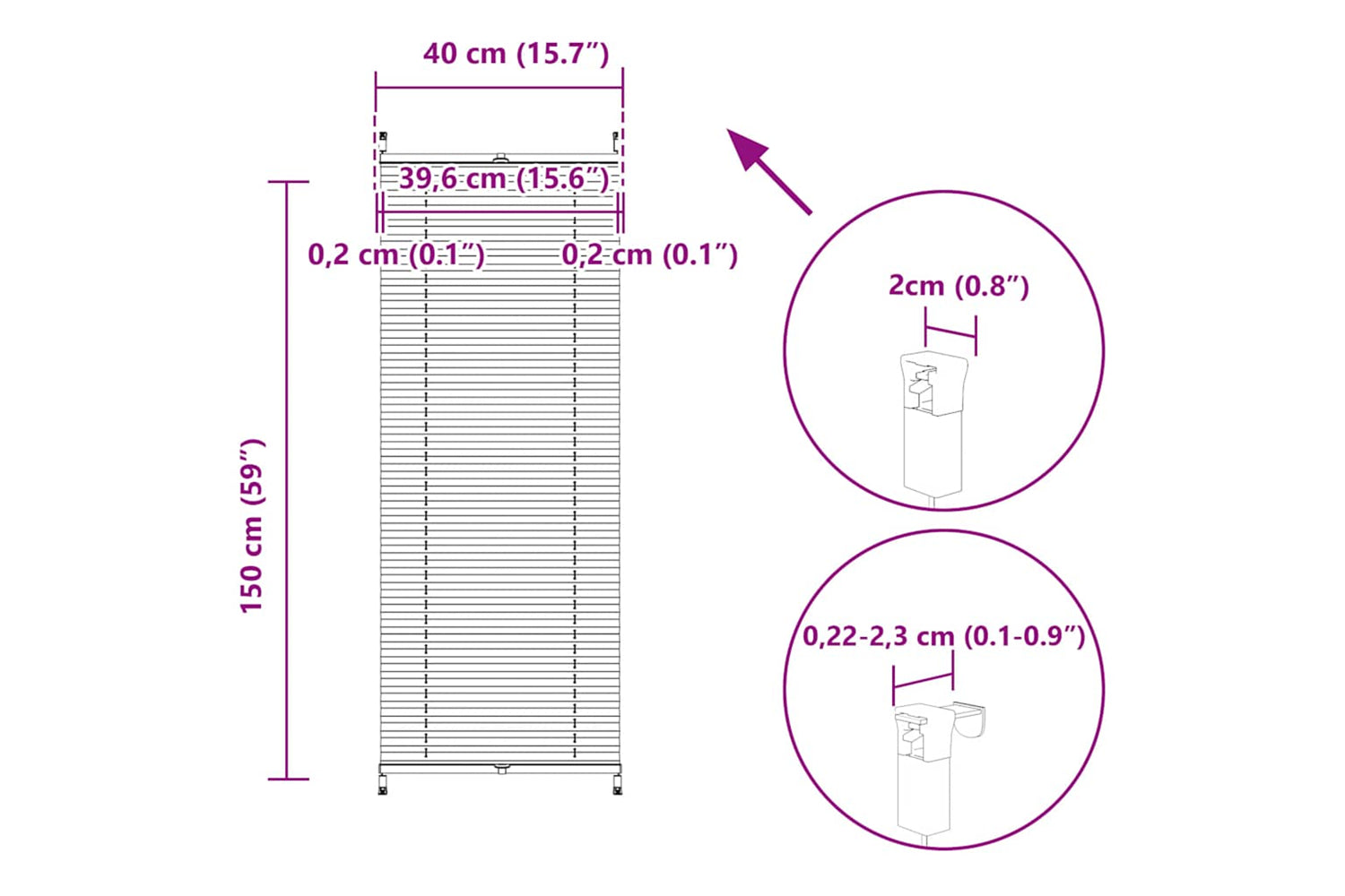 Vidaxl Plisse Blind 40x150cm White Pleated Blind-9
