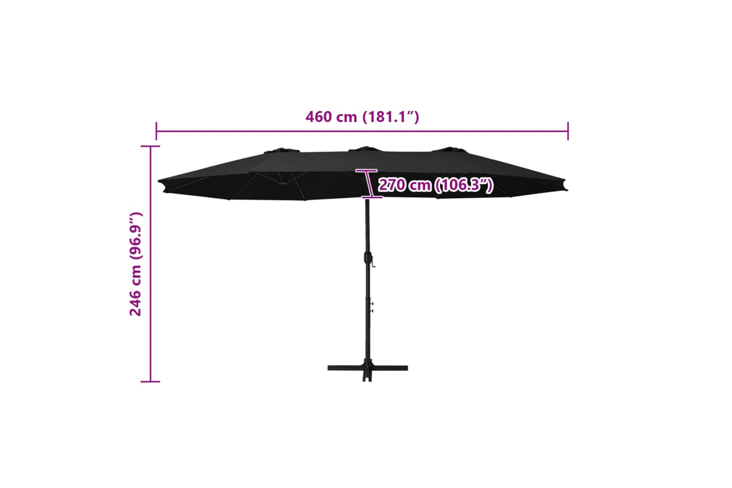 vidaXL 47302 Outdoor Parasol With Aluminium Pole 460x270cm Black-10