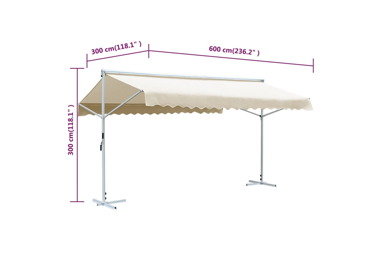 vidaXL 145884 Free Standing Awning 600x300cm Cream-10