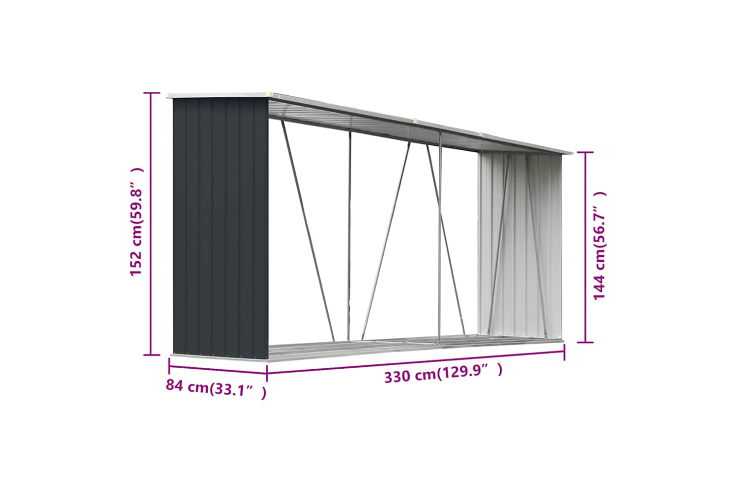 vidaXL 47085 Garden Log Storage Shed Galvanised Steel 330x84x152cm Anthracite-9