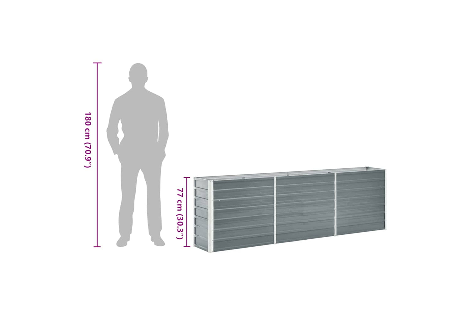 vidaXL 47040 Garden Raised Bed Galvanised Steel 240x40x77cm Grey-9