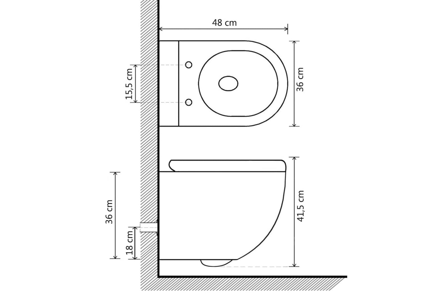 Vidaxl 145238 Wall Hung Rimless Toilet Ceramic Black-9