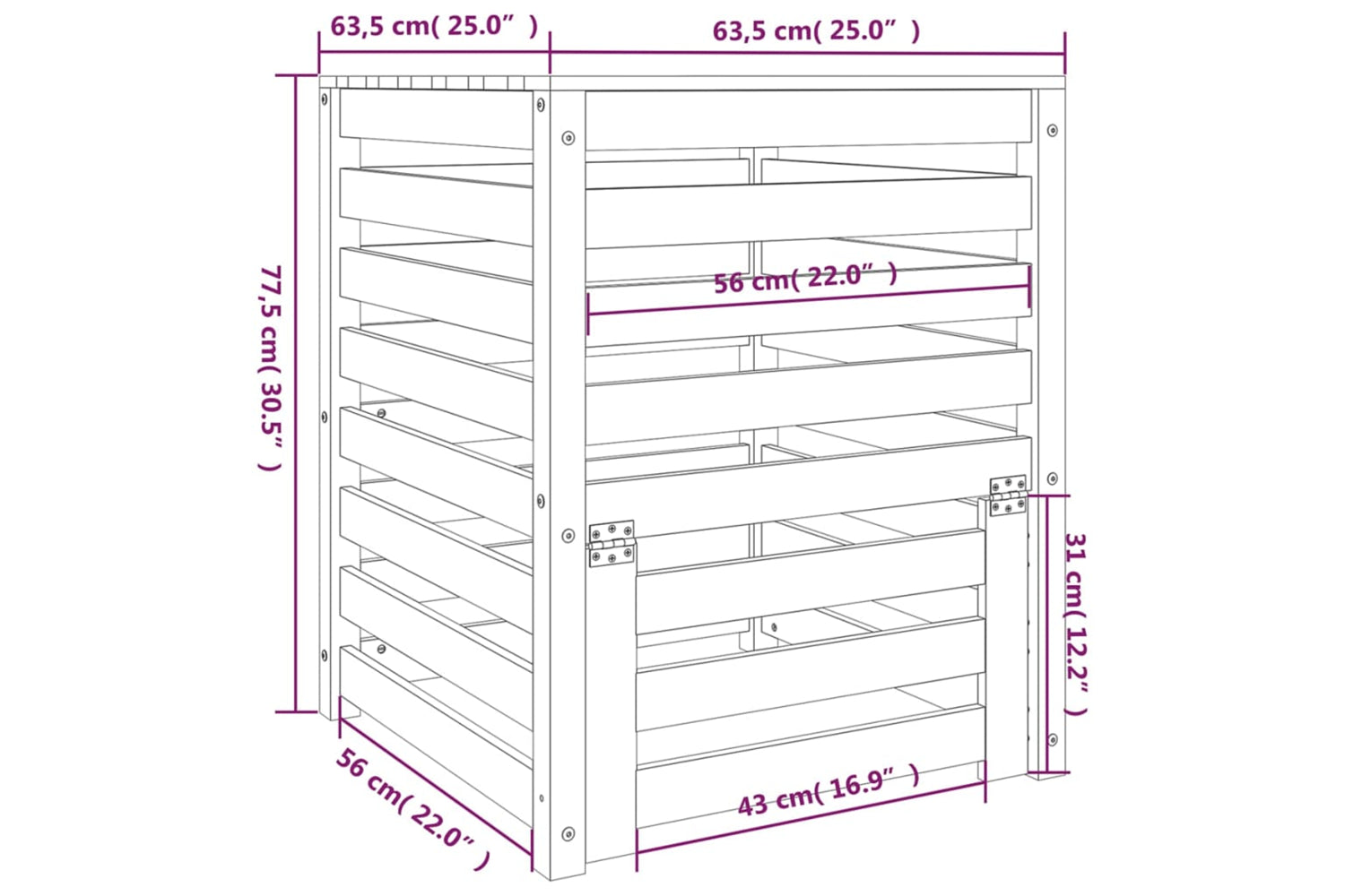vidaXL 823810 Composter Grey 63.5x63.5x77.5cm Solid Wood Pine-9